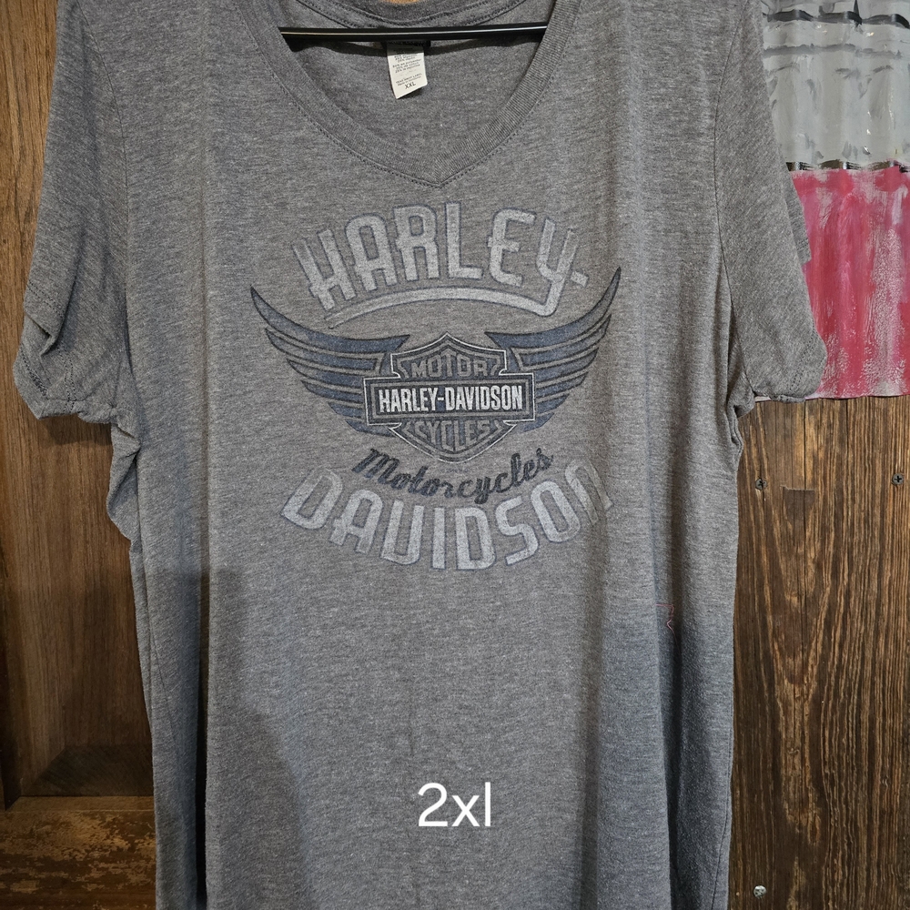 Harley-Davidson Gray V-Neck T-Shirt 2XL